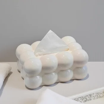 קופסת טישו אסתטית גבוהה, סלון ביתי, אחסון טישו יוקרתי, קופסת נייר, קופסת מפיות בסגנון קרם 8 best sales מחזיק קופסת טישו מרובעת - №7