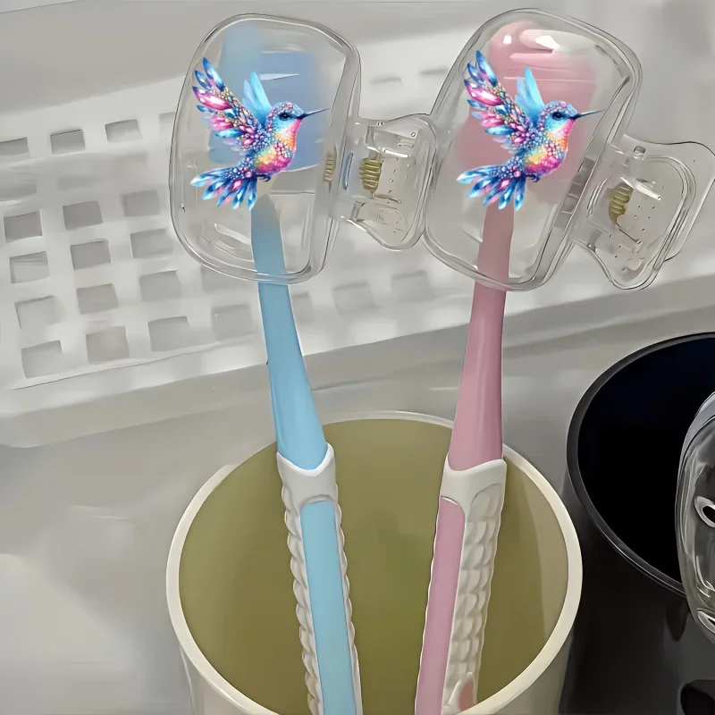 2pcs Colorful Hummingbird Toothbrush Storage Clip Bathroom Accessory for Family and Business Travel Outdoor Trips Gift for Lady