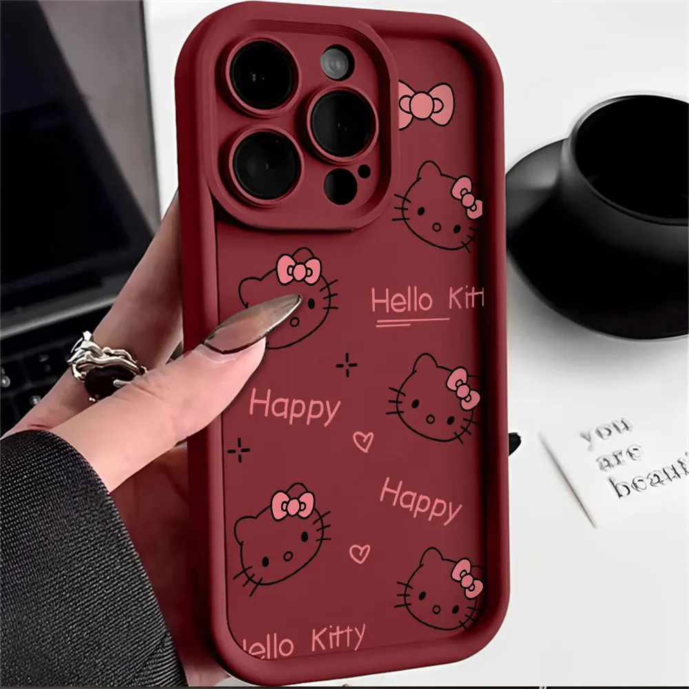 Carved Hello Kitty Plain Multistep Phone Case for OPPO Realme 12 8 8i 7i 11 C11 C12 C15 C20 C21Y C31 C33 C35 C53 C55 4G 5G Cover