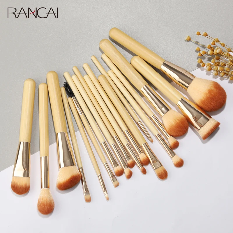 18 PCS Makeup Brushes Sets Bamboo Cosmetic Eyeshadow Foundation Powder Blush Eye Make Up Brush Blending Beauty Tools Kits