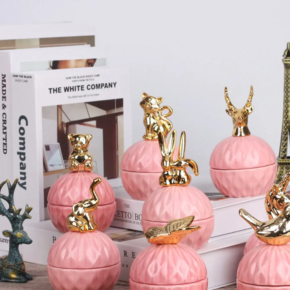 Ceramic Ring Jewelry Box Pink Candy Container Creative Storage for Candy Snacks Gift Bottle Party Decor