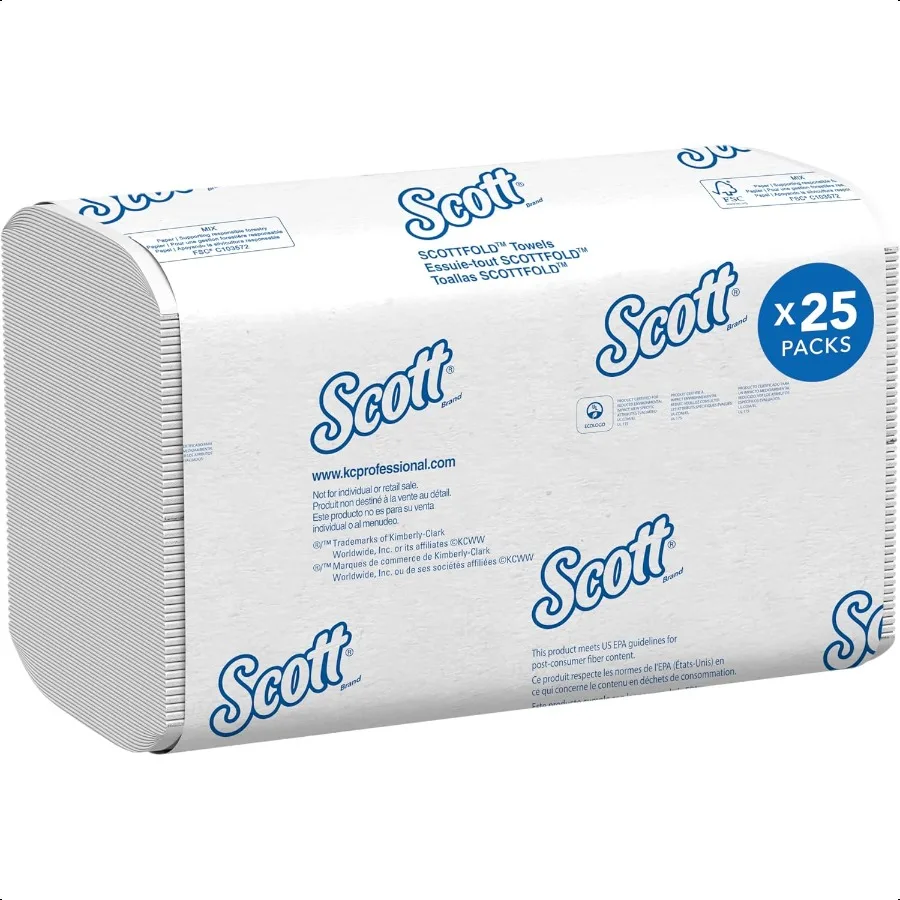 Scott Profional Pro Scottfold Asciugamani di carta multifold universali sfusi 01960 Tasche assorbenti Bianco 7,8x12,4 Asciugamano (175 fogli P