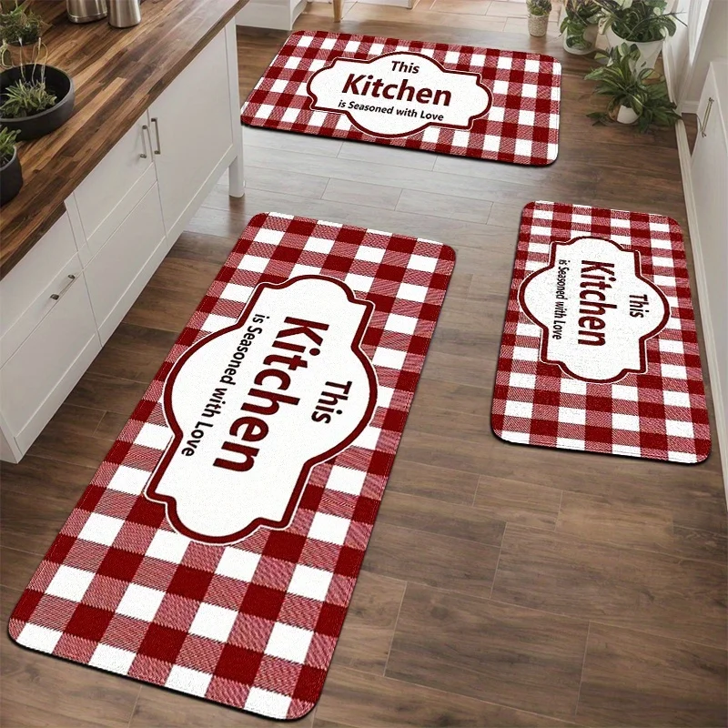 Red White Plaid Floor Mat 1/2/3pcs Bedroom Laundry Hallway Living Room Carpet Runner Rug Bathroom Entrance Doormat Decor