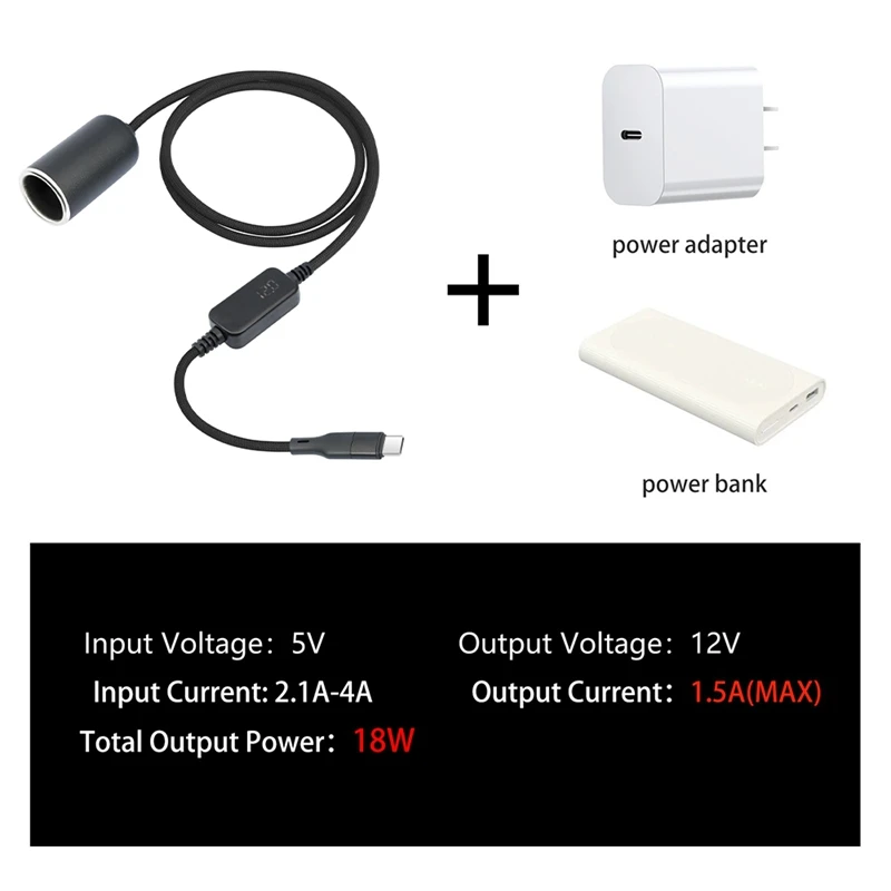 TYPE-C 5V To 12V Converter Adapter Cable Converterfemale Step Up Vehicle  Connector Adapter Cable  Car Boost Power Cable