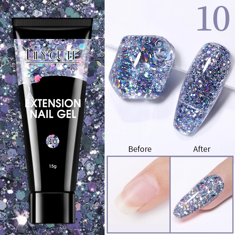 LILYCUTE 1 Stück Schnellverlängerungs-Gel-Nagel, nackt, rosa, Glitzer, Gebäude, Acryl, semi-permanent, Soak Off UV-LED-Nagellack, Nagelkunst-Lack