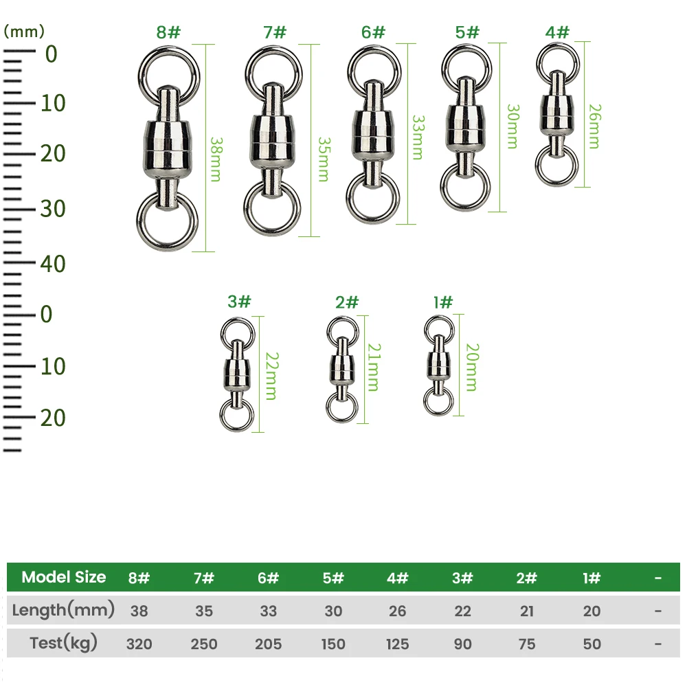 DNDYUJU Fishing Swivel Heavy Duty Ball Bearing Swivel Connector Stainless Steel Solid Ring Hook Connector Fishing Accessories