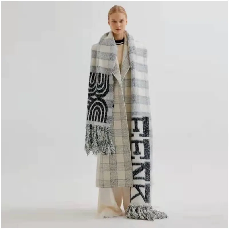 Long Tassel Scarf Women Winter Scarves Warm Cashmere Blend Pashmina Letter Print Echarpes Oversize 290*35Cm Shawl and Wraps