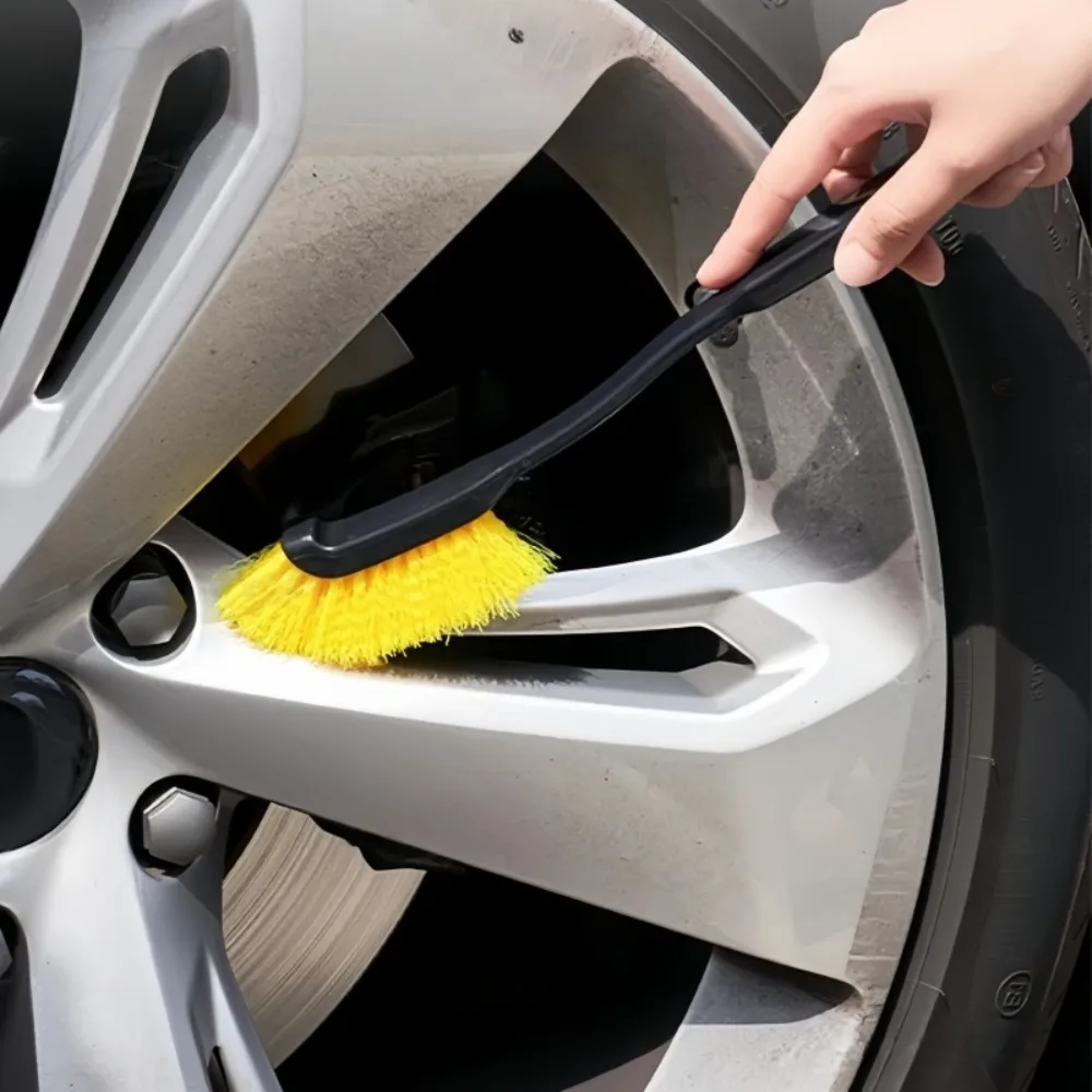 Car Wheel Brush Suitable for Engine Tire Detail Cleaning Flexible Plastic Long Handle Curved Brush Car Cleaning Tool Accessories
