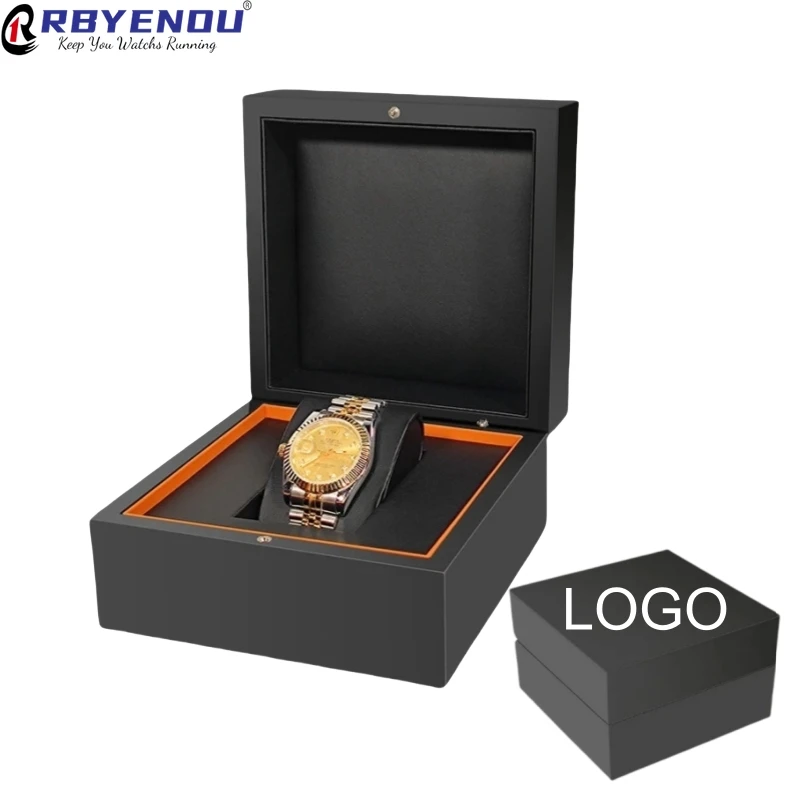 Customizable Logo Wooden Watch Case Box Black PU Leather Jewelry Display Box Gift Storage Box Luxury Box Watch Organizer Displa