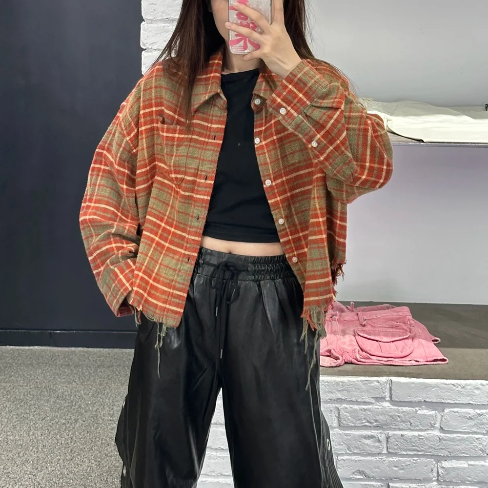 

Colorful Checkered Fringed Simple and Elegant Commuter Versatile Single-Breasted Long-Sleeved Women's Shirt Top 2025 Fall New