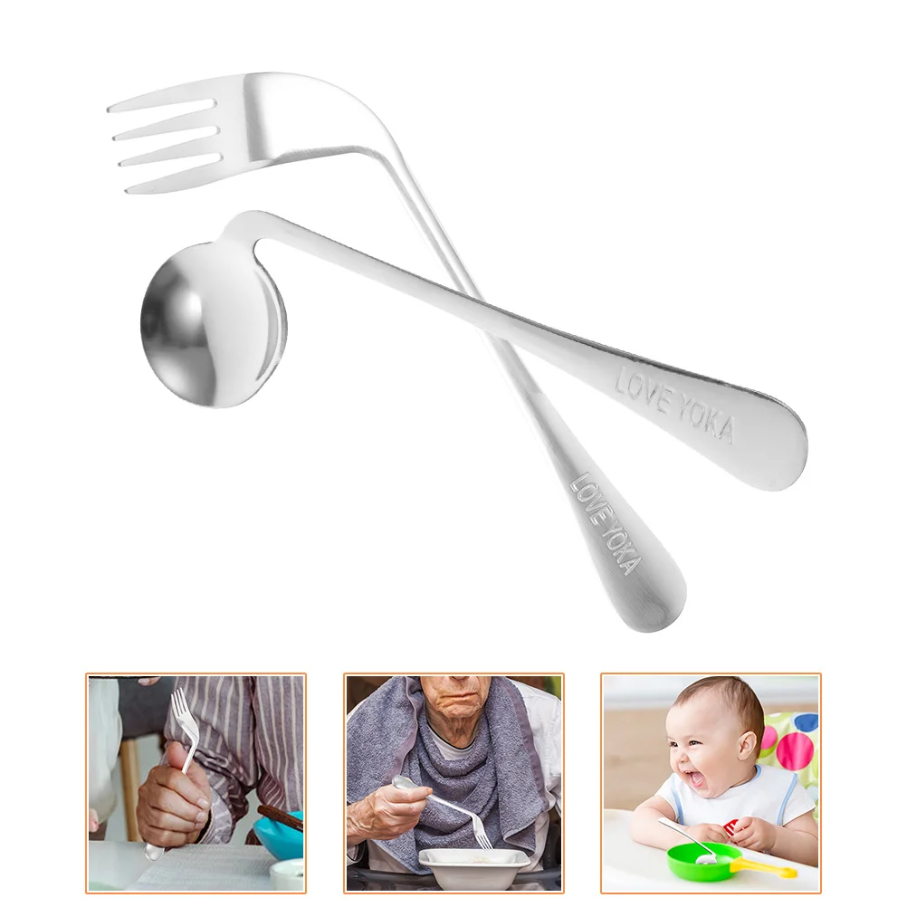 Noodle Elbow Fork Spoon Toddler Baby Spoons Assistive Stainless Steel Feeding Auxiliary