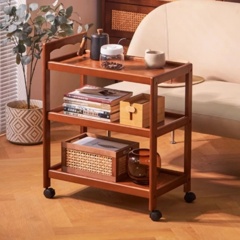 

Кухонная сервировочная тележка из цельного дерева, многофункциональная универсальная тележка, подвижная барная стойка с полкой для хранения для столовой, вечеринки, напитков Se