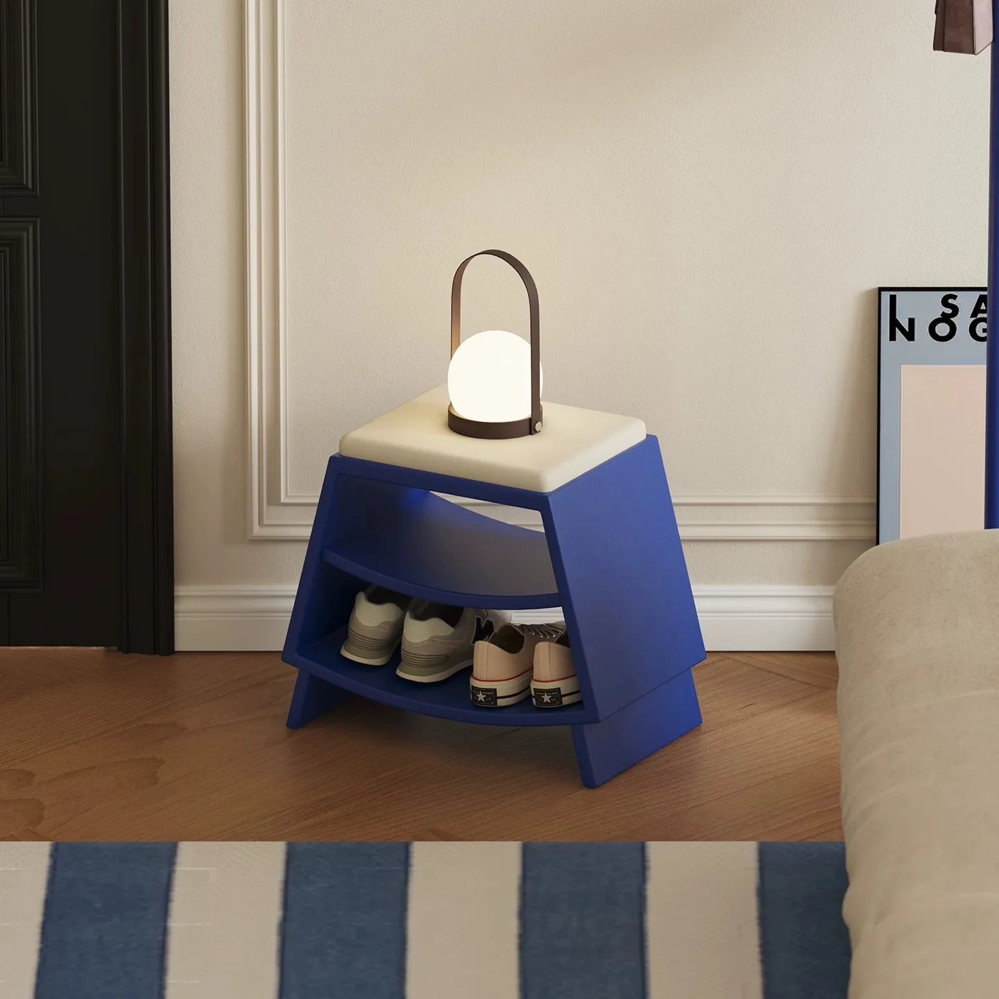 Creative Unique Solid Wood Shoe Bench Entryway Home Cushioned Shoe Stool Multi Storage Hallway Doorstep Single Accent Furniture