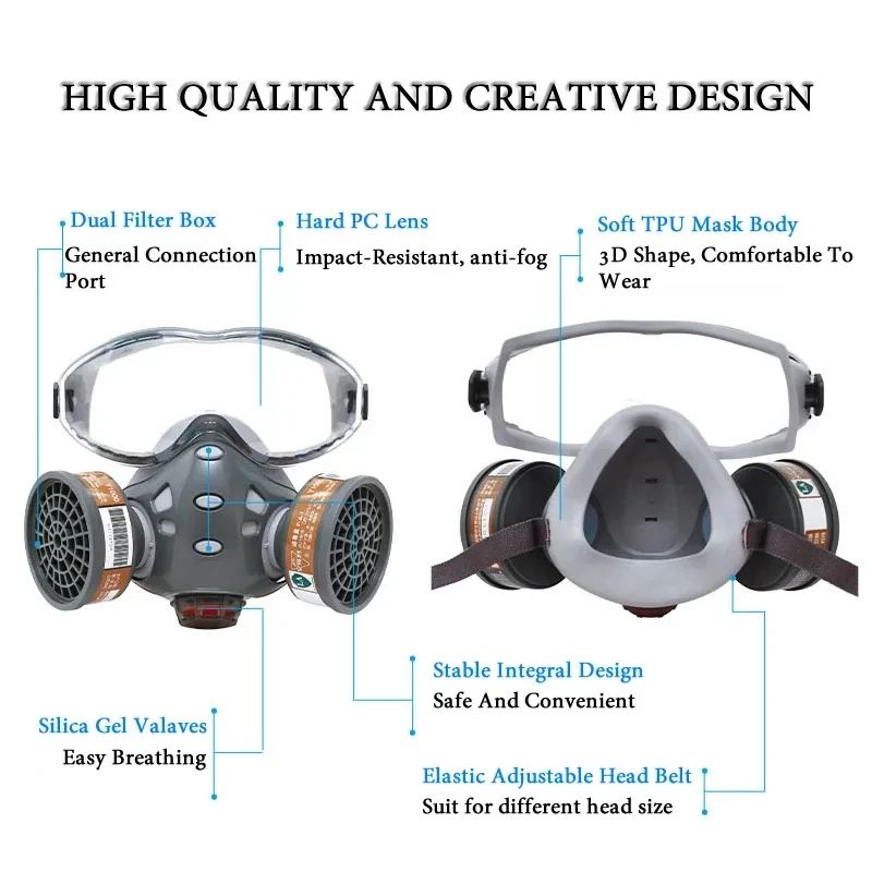 Full Gas P-A-1 Mask Chemical Respirator With Safety Goggles Dust-proof Face Mask For Work Safe Spraying Painting Organic Vapor