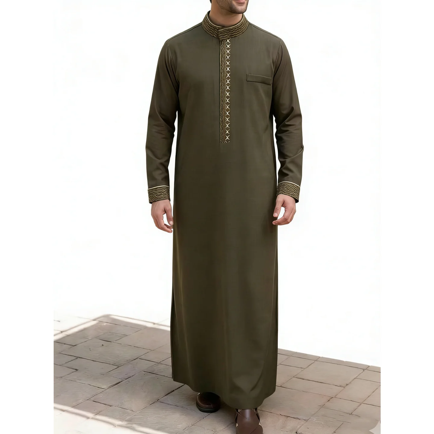 Túnica étnica árabe do Oriente Médio, túnica tradicional masculina muçulmana, roupa casual para festivais e cultos, vestuário islâmico masculino.