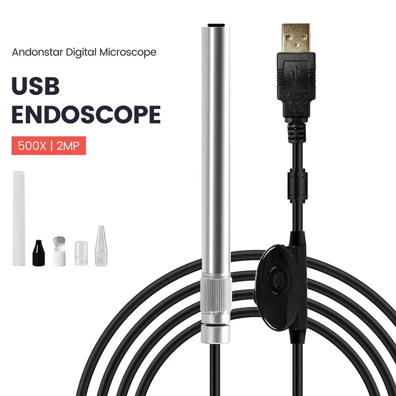 Andonstar Digital Microscope 1-500X Times 2MP 8 LED Endoscope Video Camera PCB Soldering PC Magnifier Metal Hose USB Microscopes