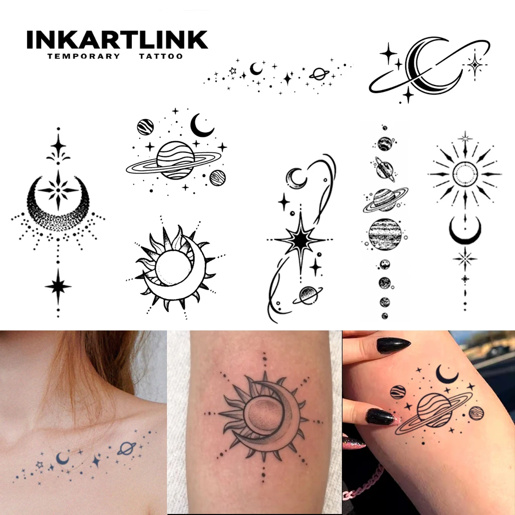 

Временная татуировка с Луной и планетами, легкая до 15 дней, новая технология, волшебная водонепроницаемая полуперманентная наклейка.