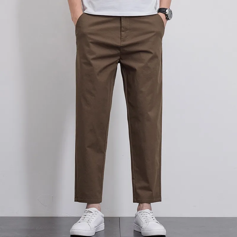 Летние брюки длиной до щиколотки, мужские прямые свободные растянутые брюки размера плюс 42, 44, 46, 97% мягкие хлопковые черные, серые повседневные мужские брюки-карандаш