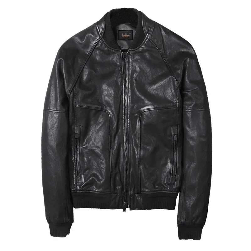 AYUNSUE Genuine Leather Jacket Men Short Real Sheepskin Coat Spring Baseball Uniform Motorcycle Men's Leather Jackets YY1370