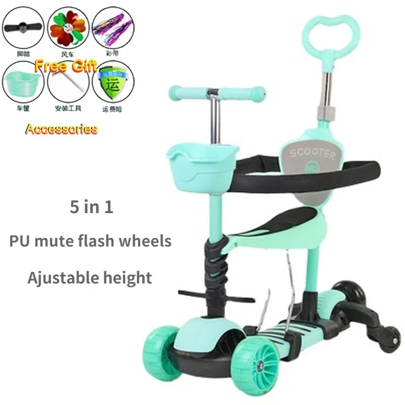 5 In 1 Baby Scooter Kids Pram Trolley Travel Lightweight Stroller Children Ride on Toys Wheelchair Kids' Ride on Vehicles 1-12Y