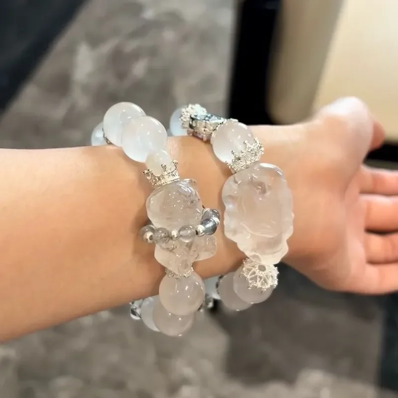 Natural Milk White Crystal White Crystal Natural Crystal Design Bracelet Bracelet 13mm Pure Natural Premium