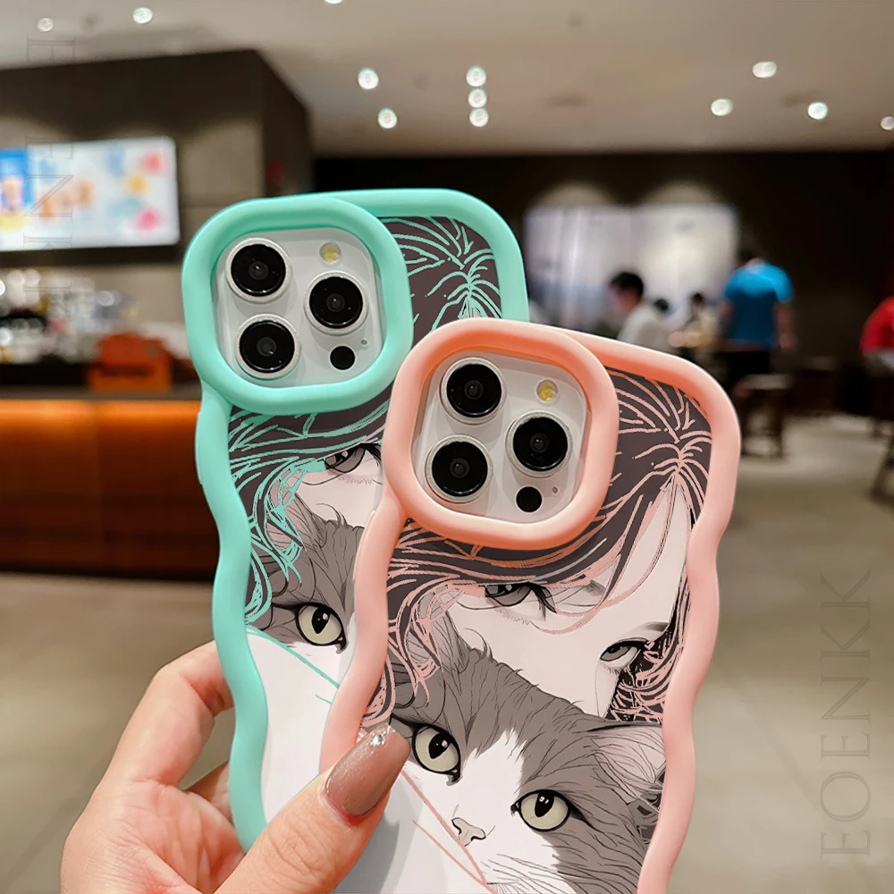 Funda de teléfono de chica de Anime para iPhone 16, 15 Pro Max, 14, 13, 12, 11 Pro Max, XS Max, XR, X, 7, 8 Plus, diseño elegante, funda de silicona suave