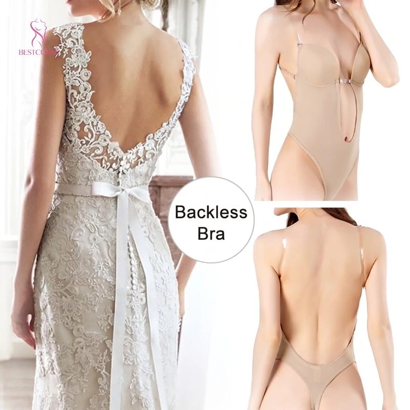 

【High Quantity】34-46 Cup One Piece Backless Body Shaper Bra Women For Wedding Evening Dress Plus Size Invisible Beige Nude