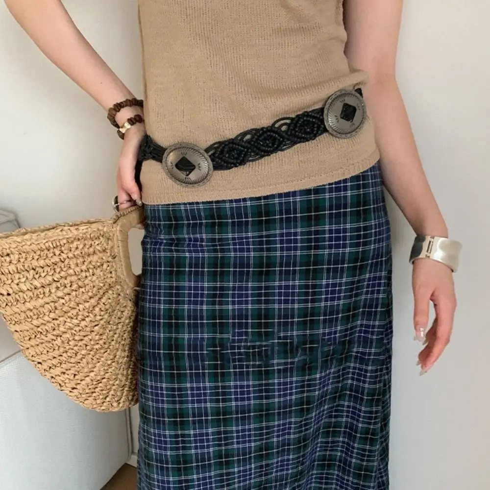 Simple Waistband Ethnic Style Weave Belt woven Hollow Bohemian Style Belt Round Ring Retro Tassel Waist Chain Daily