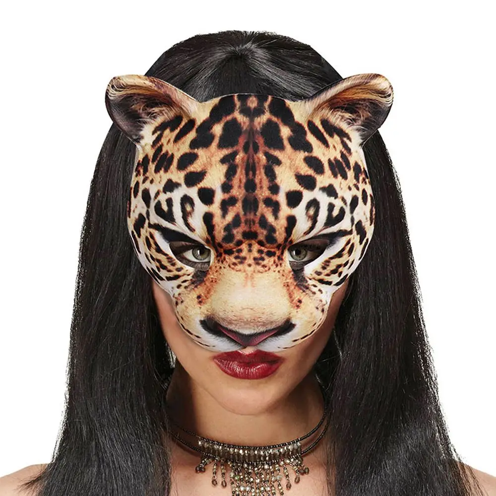 Máscara de leopardo con patrón de tigre para baile, accesorios de Cosplay, decoración de Halloween, moda divertida