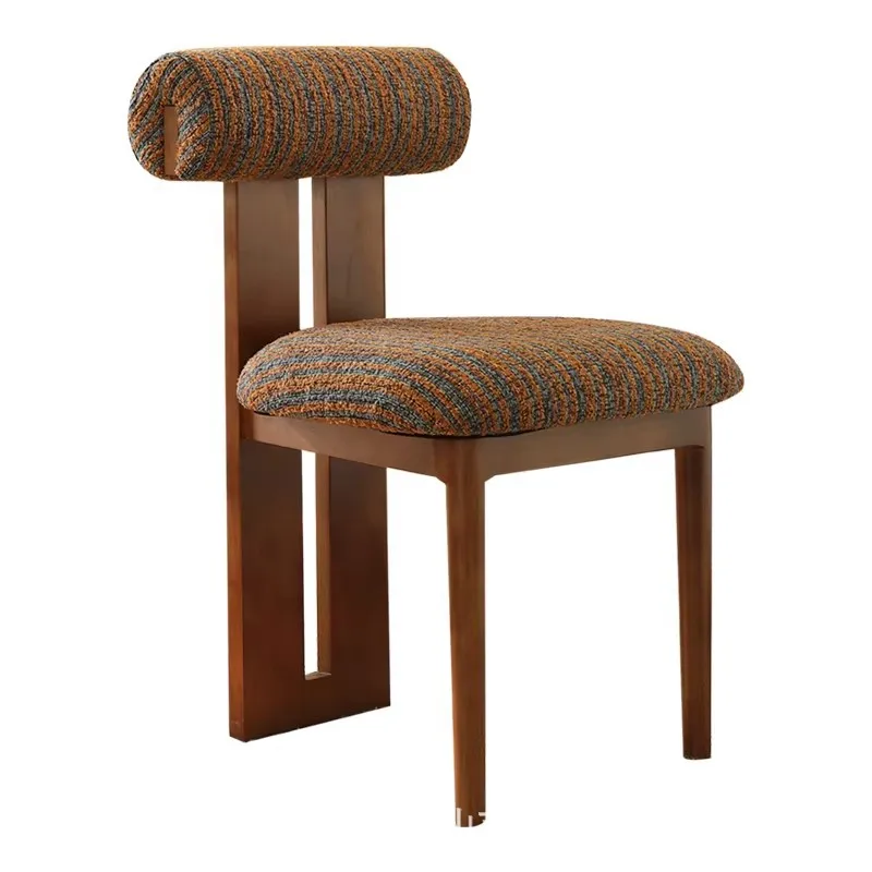 French medieval style solid wood dining chair home modern simple dining table and chair designer retro fabric stool Italian