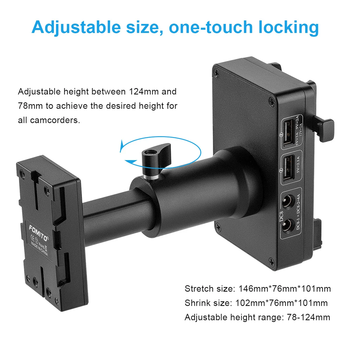 FOMITO BP-U90 U96 BP-U60 U30 Battery to V-Mount Plate Power Converter Adjustable Height for Sony PMW-100 PMW-150 PMW-160 PMW-200