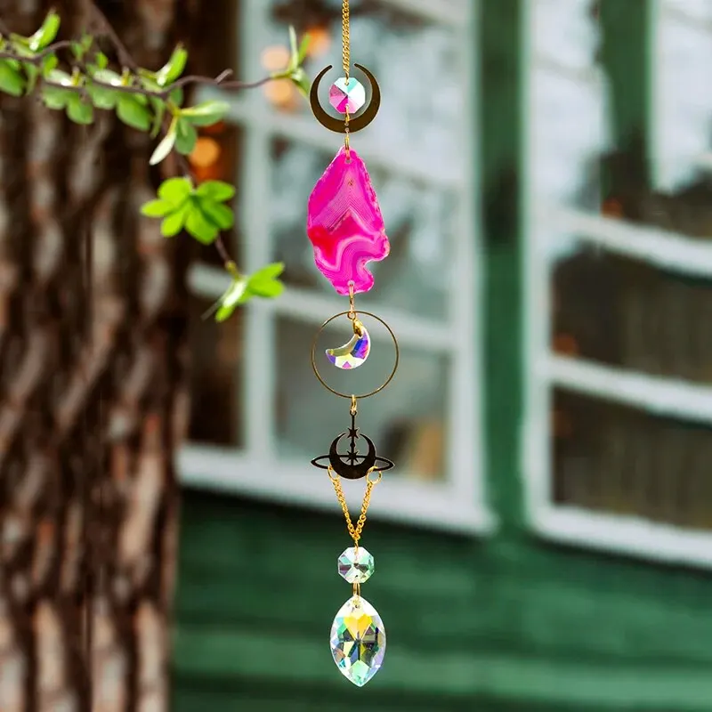 1 Pc Agate Raw Stone Sun Catcher Outdoor Garden Lighting Crystal Prism Ball Pendant, Home Decoration Crafts