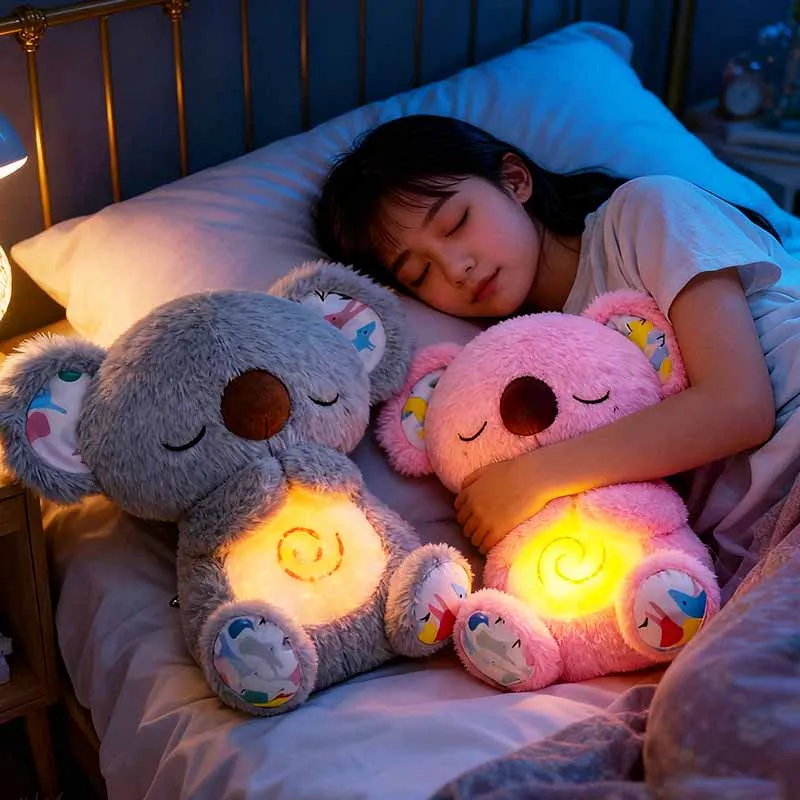 

Comfortable Toys Breathing Koala with Light Sound Baby Sleeping with Soft Glow Night Light Calming Music accompany Plush Toys