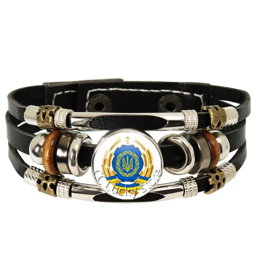18mm Multilayer Leather Bracelets Ukrainian flag Glass Cabochon Jewelry Backpack National Emblem Logo Souvenir Accessories Gifts image 3