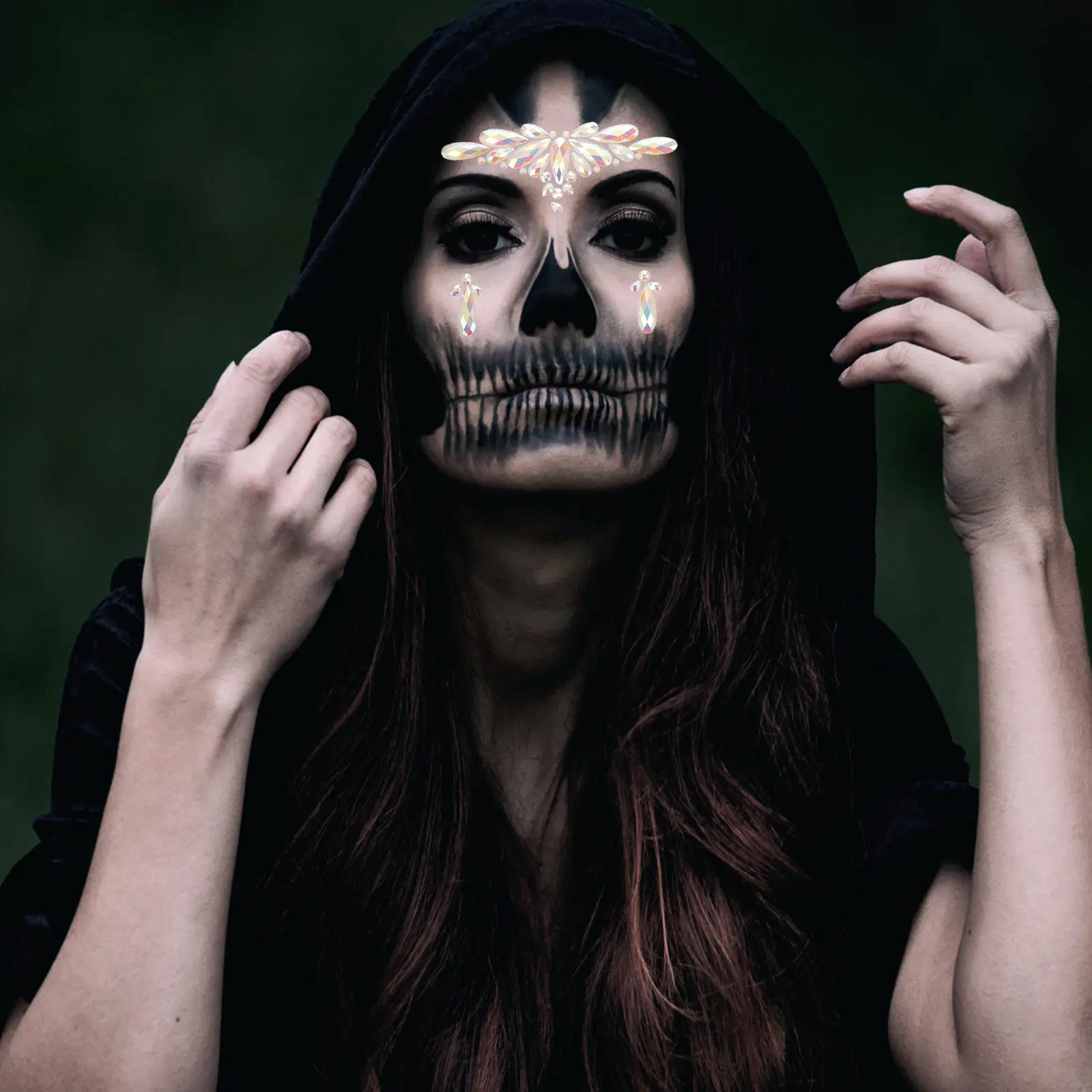 

3 Sheets Face Gems Stickers Glow in The Dark Tattoos Luminous Rhinestone Face Art DIY Halloween Makeup Easy Peel No Residue