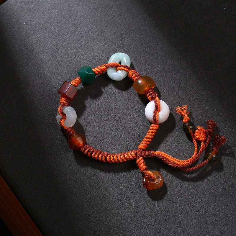 

Natural agate jade multi treasure hand rope, hand woven hand rope, Tibetan style cultural and decorative items, retro style