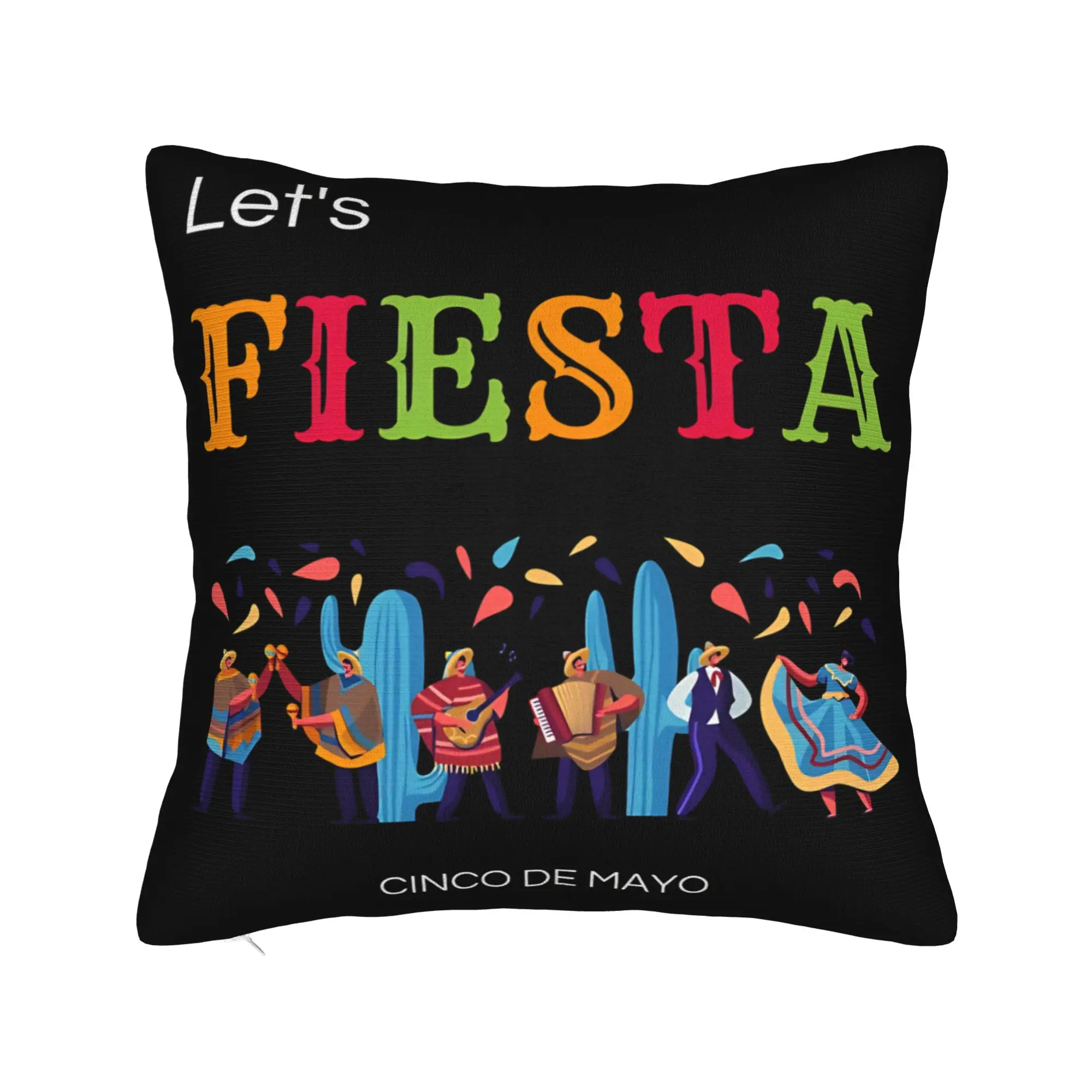 Let's FIESTA Party Printed Pillow Cover Mexican Amigo Cinco De Mayo Sombrero Novelty Pillow Case For Living Room Bed Chair