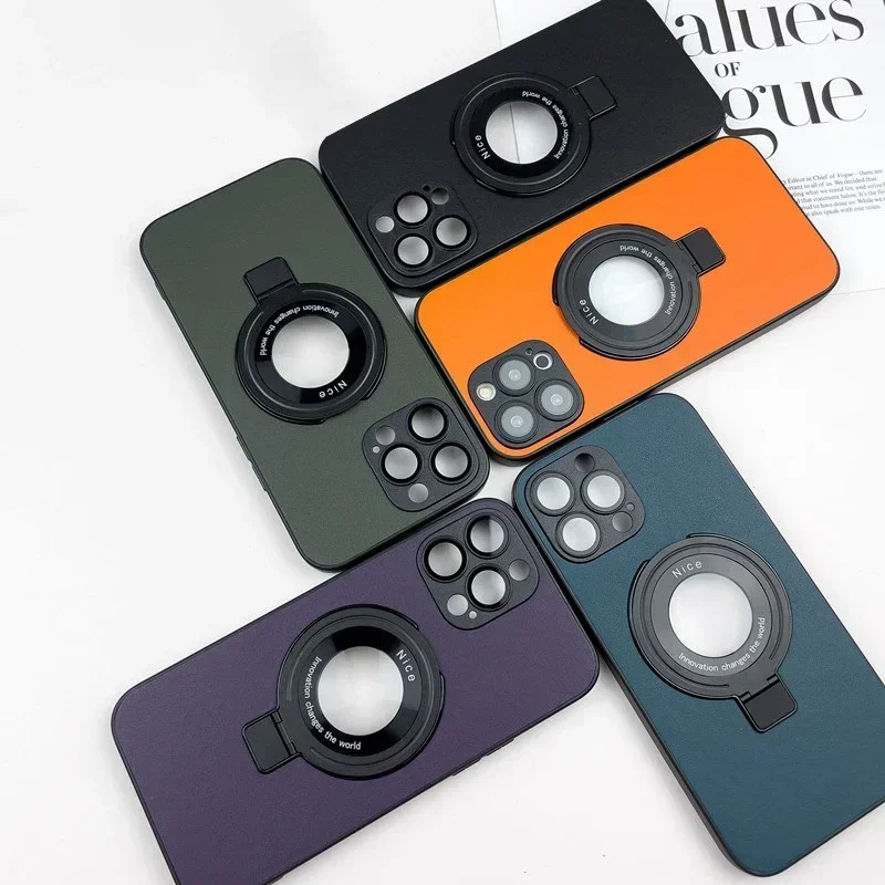 

Магнитный металлический чехол-подставка для телефона для iPhone 14 13 12 11 Pro Max Magsafe, чехол для телефона с отверстием для беспроводной зарядки с логотипом, Новинка