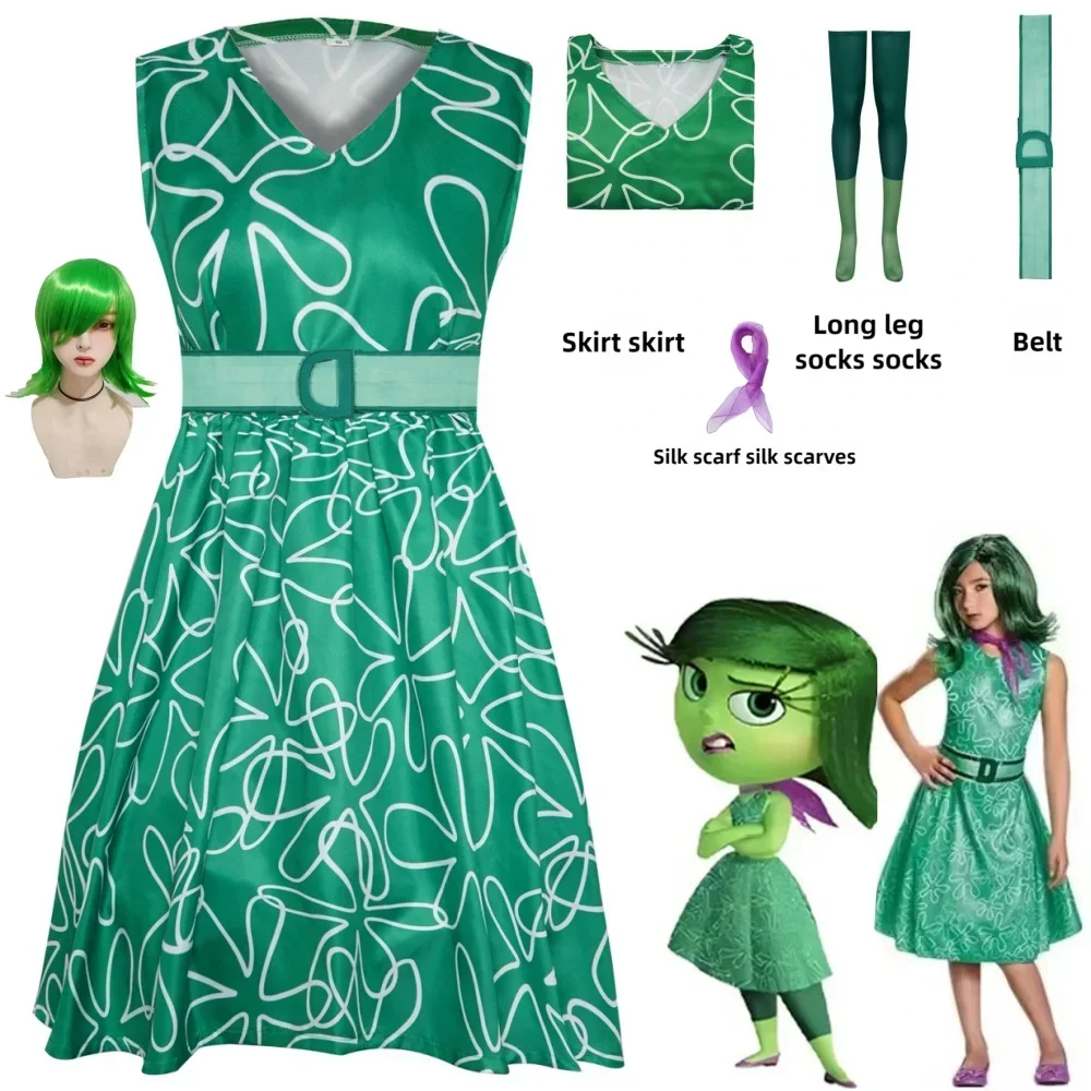 

Inside Out 2 Disgust Joy Cosplay Costume Women Dress Uniform Suit Halloween Carnival Party Role Play Full Set For Adult Kids Cos