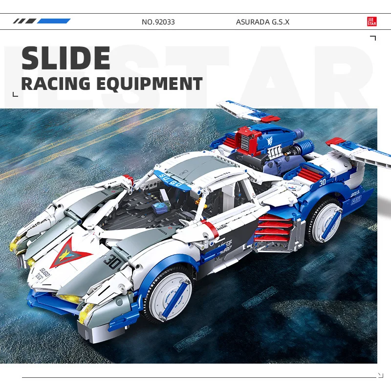 Décennie s de construction de voiture de course RC technique Asurada GSX, modèle MOC, briques de voiture de sport, jouets pour enfants, coffret cadeau, en stock, 92033