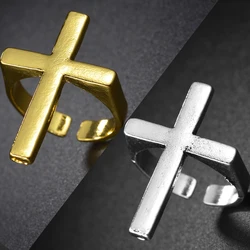 1PC Punk Vintage Black Big Cross Open Ring For Women Party Jewelry Men Trendy Gothic Gold Silver Color Finger Rings Anillo