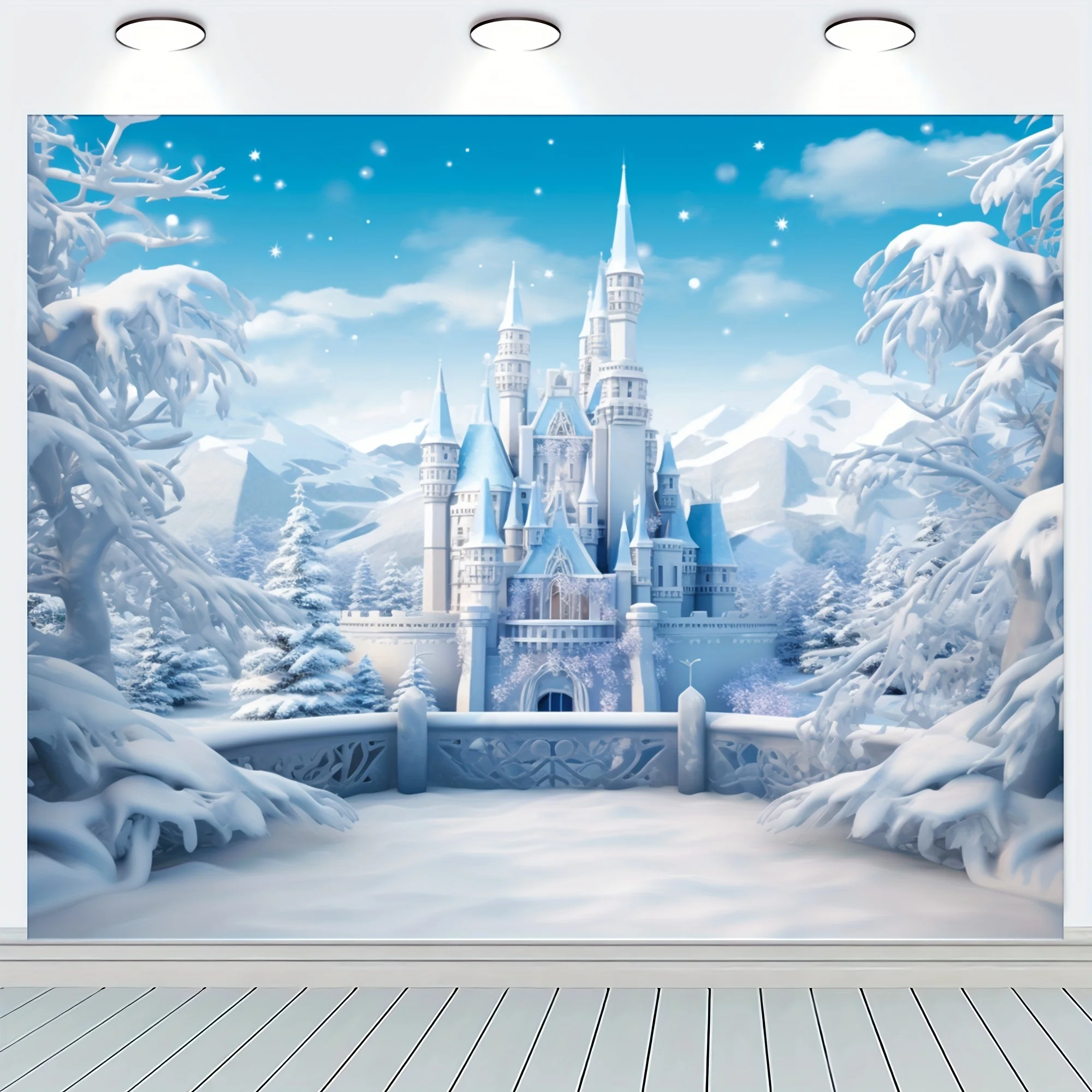 Winter-Weihnachtshintergrund – Fotohintergrund für Eis- und Schneeschloss, geeignet für Fotokabinen und verschiedene Anlässe