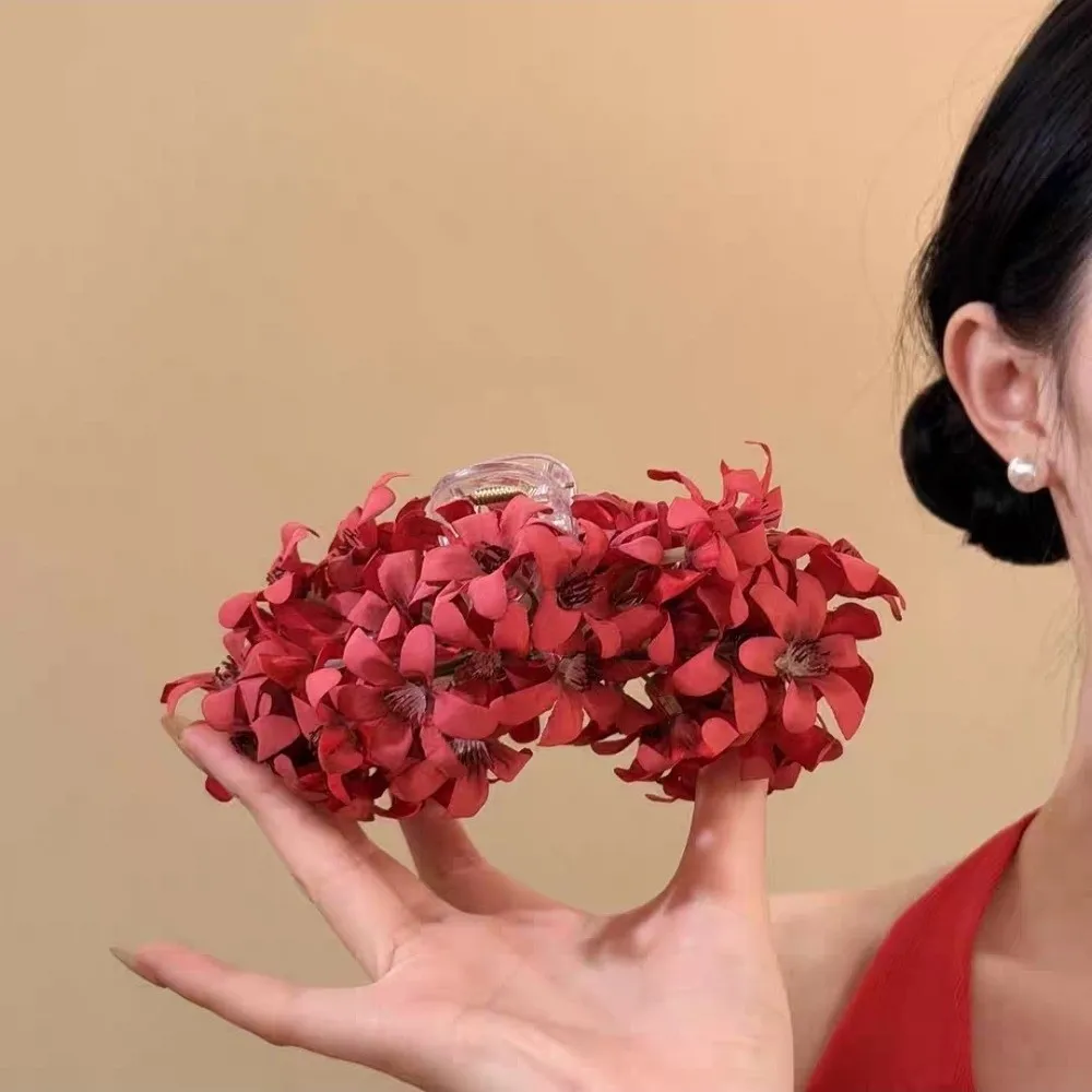 Fashion Sweet Beach Floral Hair Claw Solid color Delicate Vacation Style Shark Clip Super Fairy Acrylic Elegant Hair Clip Daily