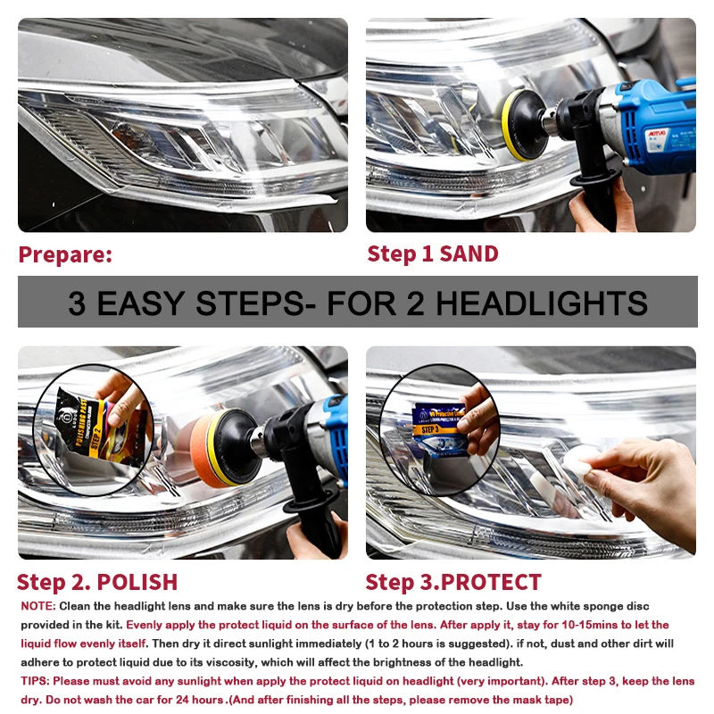 DIY Headlight Restoration Kit Headlamp Clean Polishing Paste Car Detailing Care Wash Light Brightener Refurbish Repair Polisher