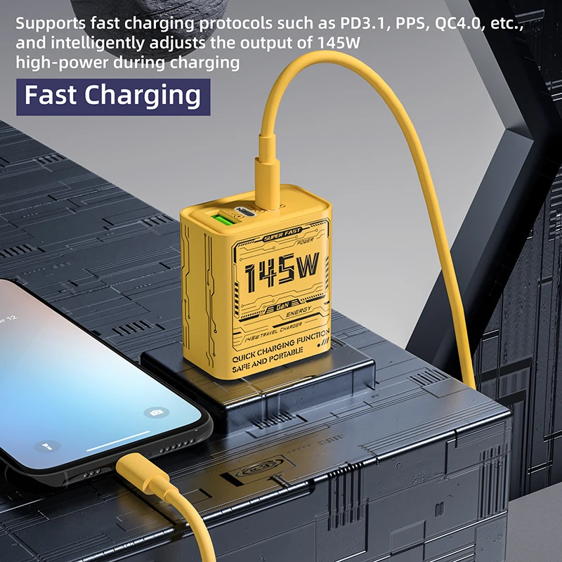 145 واط 3-Ports شحن سريع للغاية Type-C GaN شاحن الهاتف USB-C QC 3.0 سوبر محول الشحن لهواوي آيفون سامسونج