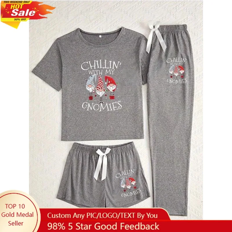 

Women's Christmas Pajama Set, Fitted Nightwear with Moderate Fabric, Casual Style Sleepwear for All Seasons, Festive Holiday