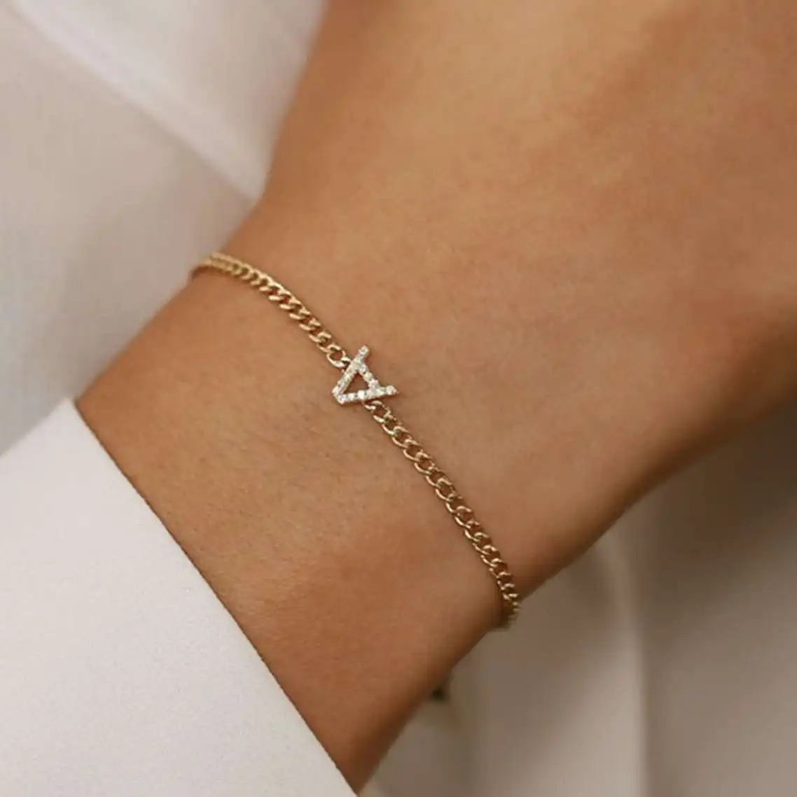 Customized Initial Bracelet Diamond Initial Bracelet 2MM Chain Diamond Initial Bracelet Gift For Her Graduation Gift