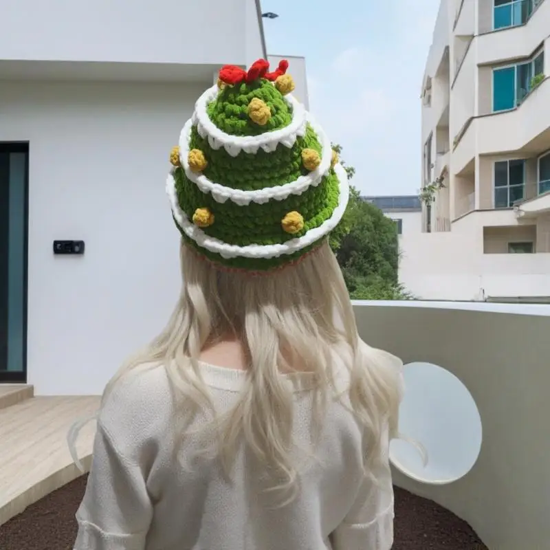 

31BF Holiday Theme Hat Christmas Tree Hat Warm Winter Knitted Hat For Festival