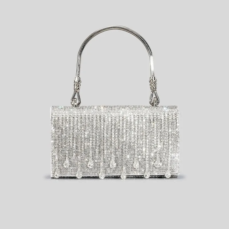 Original Designer Marken-Handtasche mit Quasten und Strass, Hot Diamond Abendtasche mit Metallgriff, Umhängetasche für Damen – Detail 13