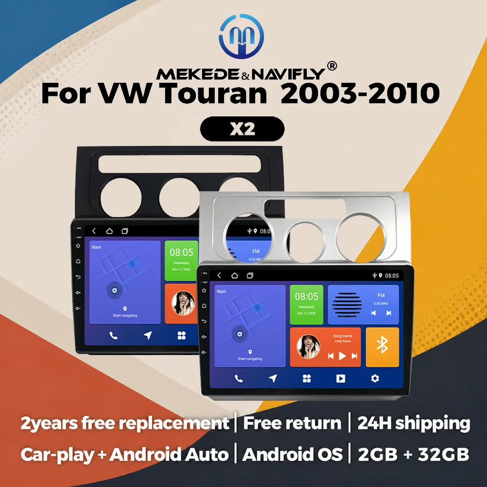 9-Zoll-Android-Autoradio für VW Volkswagen Touran 1, Baujahr 2003–2010, mit kabelloser Carplay-Funktion, Multimedia-Navigation, GPS, 2-DIN-Bildschirm, WLAN und Bluetooth.